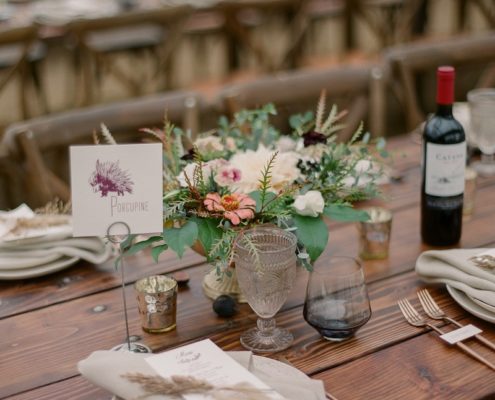 Farm Tables & X Back Chairs With Rose Gold Flatware