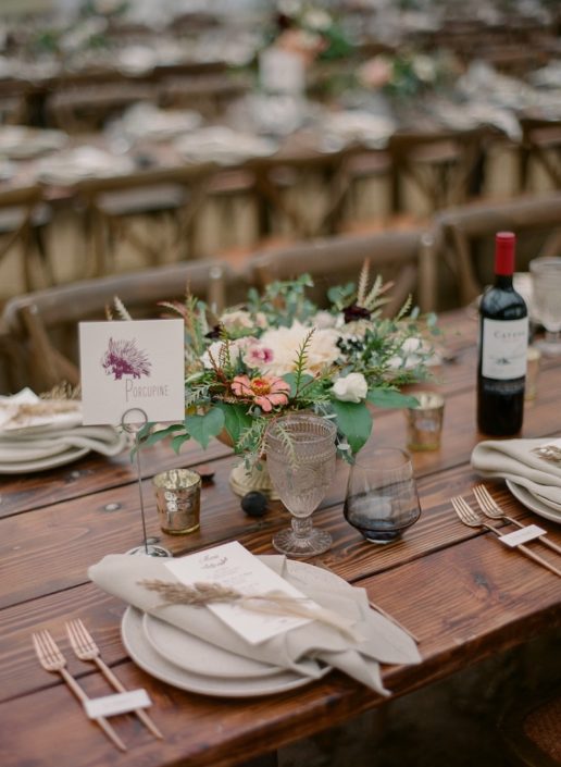 Farm Tables & X Back Chairs With Rose Gold Flatware