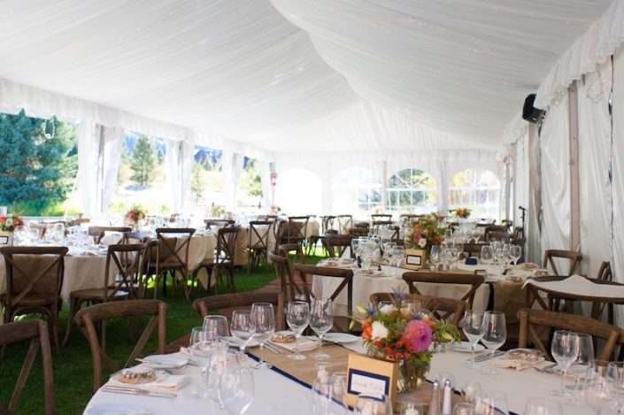 Fabric Lined Tent With X Back Chairs & Round Tables at Ski Tip Lodge, Keystone Colorado