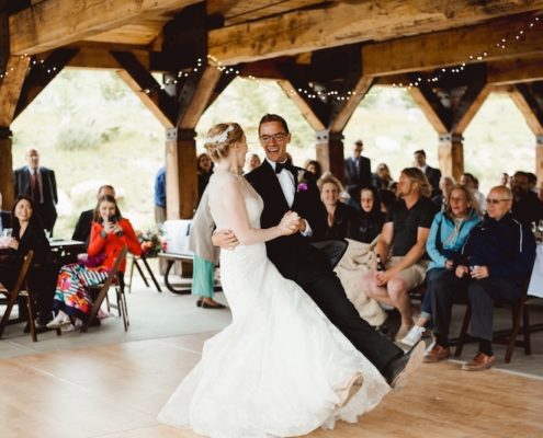 wedding rentals-Birch Dance Floor & Mahogany Padded Chairs
