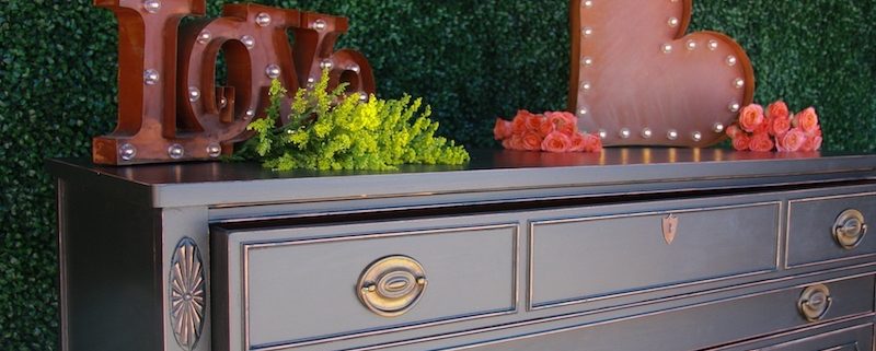 Vintage Black Placecard Dresser With Rustic LED Love Signs