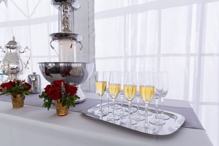 Champagne Fountain With Regina Champagne Flutes & Silver Serving Tray