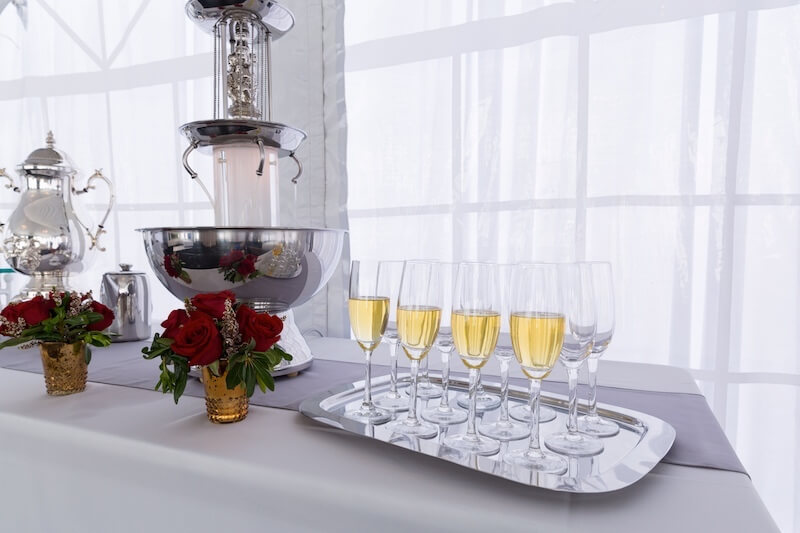 Champagne Fountain With Regina Champagne Flutes & Silver Serving