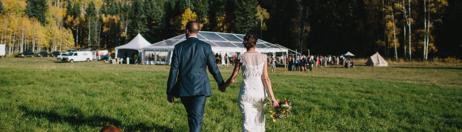 clear top tent in large field with bride and groom- Ali V Photography