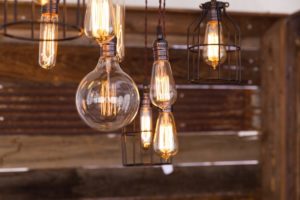 Edison Bulb Chandelier & Barnwood Decor Wall