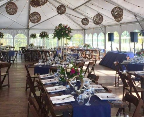 Grapevine Lanterns & Festival Lighting With Farm Tables & Mahogany Padded Chairs