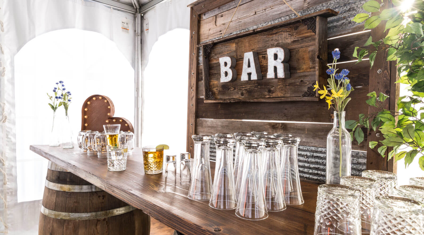 Whiskey Barrel Bar and decor wall