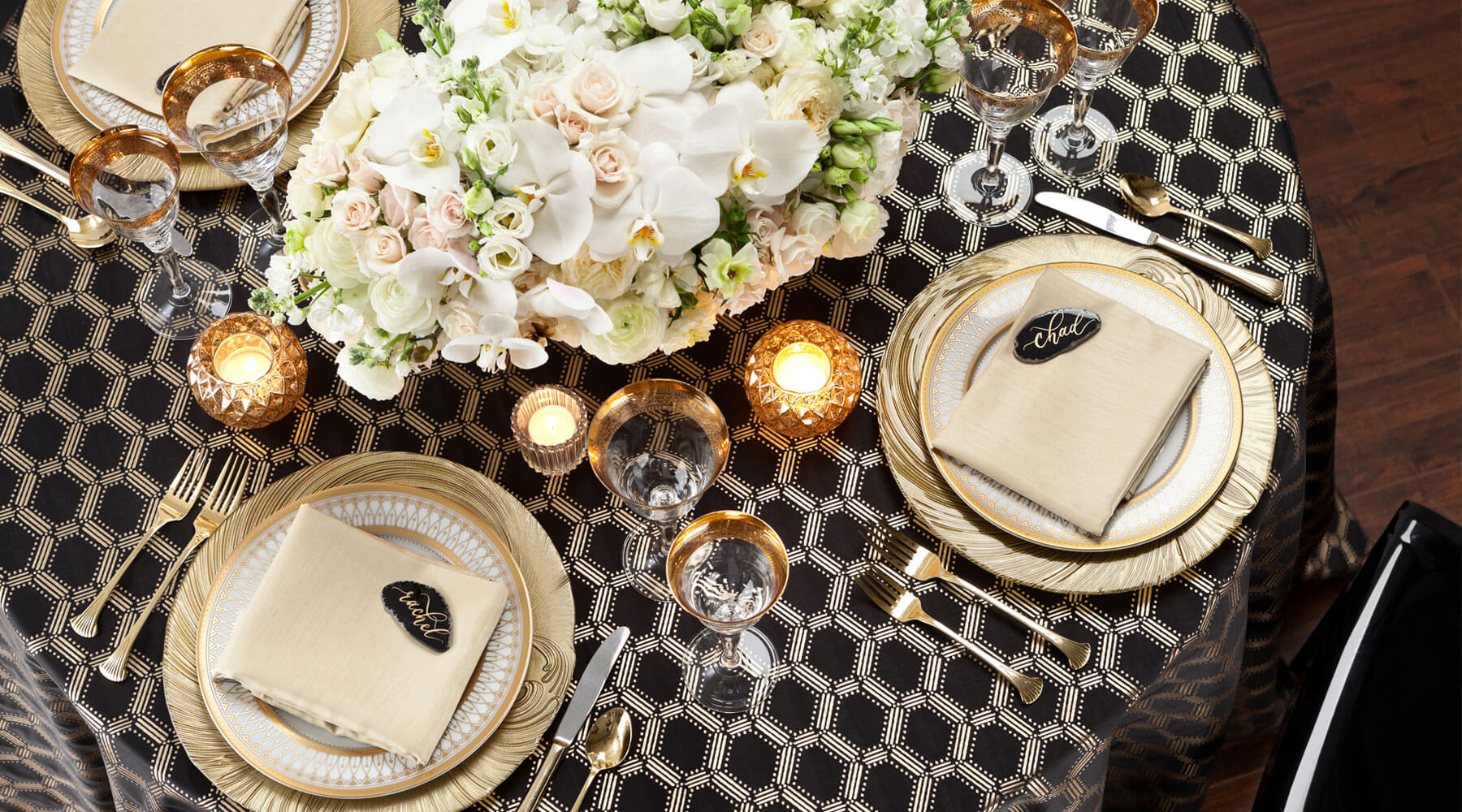 Black and Gold Table Setting