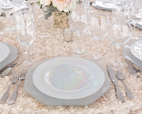 Tablescape With Luster China, Hammered Flatware & Regina Glassware