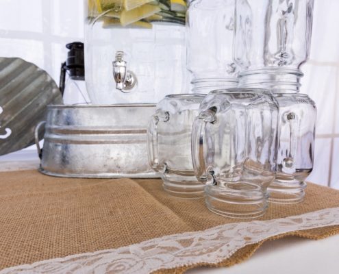 Mason Jar Glassware & Beverage Dispenser On Zinc Tub