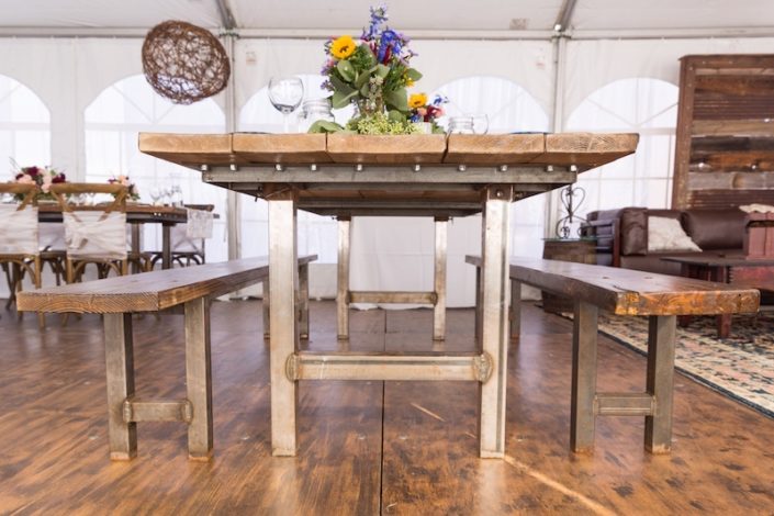 Rustic Farm Table & Benches With Iron Legs