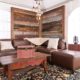 Rustic "Summit Lounge" Set With Barnwood Wall, Pecan Axis Furniture & Wooden Coffee Table