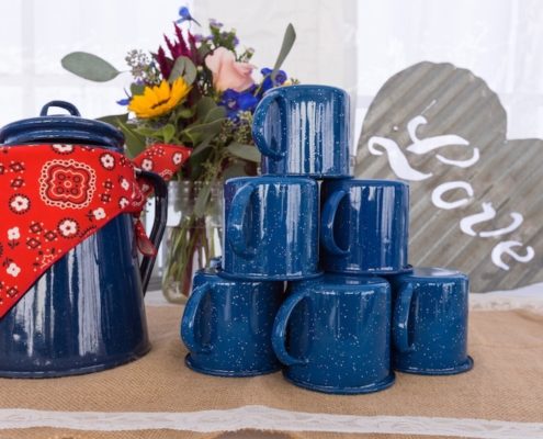 Rustic Western Blue Coffee Pourer & Western Blue Mugs