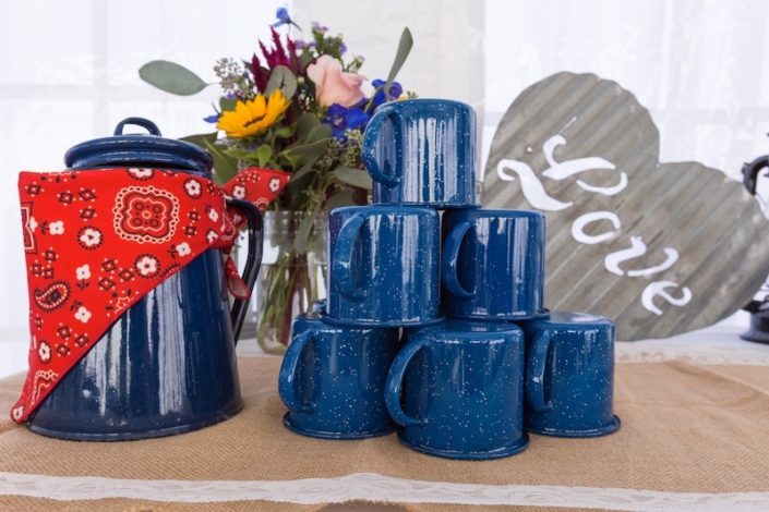 Rustic Western Blue Coffee Pourer & Western Blue Mugs