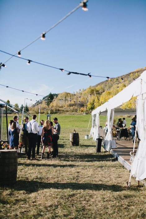 NaviTrac Tent With Wooden Strata Floor, Whiskey Barrels & Festival Lighting