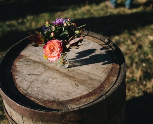 Rustic Whiskey Barrel Cocktail Table