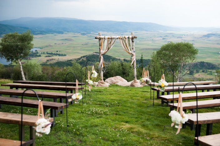 Rustic Wooden Ceremony Benches with Shepard's Hooks