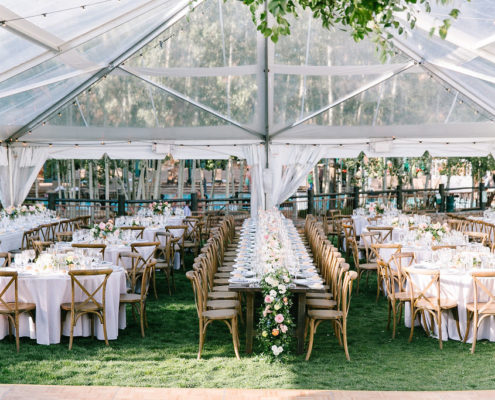 Callie Hobbs Photography- Clear wedding tent with rustic tables at Ritz Carlton Bachelor Gulch, Colorado