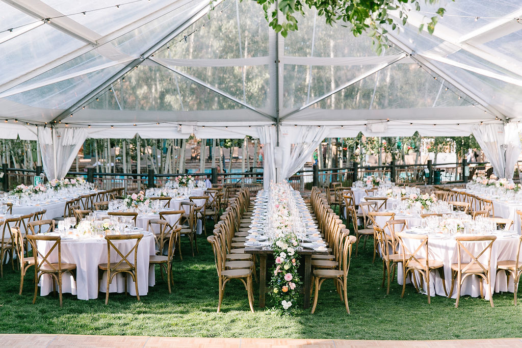 Callie Hobbs Photography- Clear wedding tent with rustic tables at Ritz Carlton Bachelor Gulch, Colorado