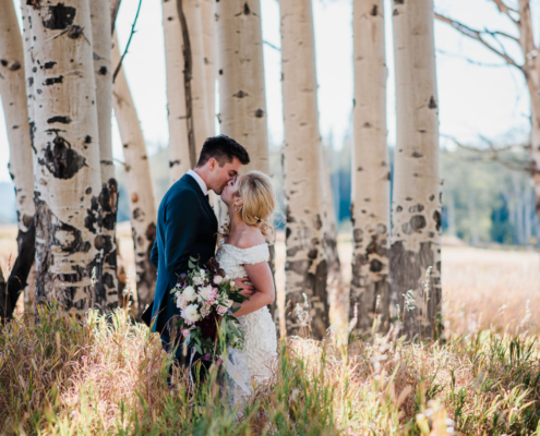 Bride & Groom in Aspen Trees- Silverthorne, Colorado Wedding