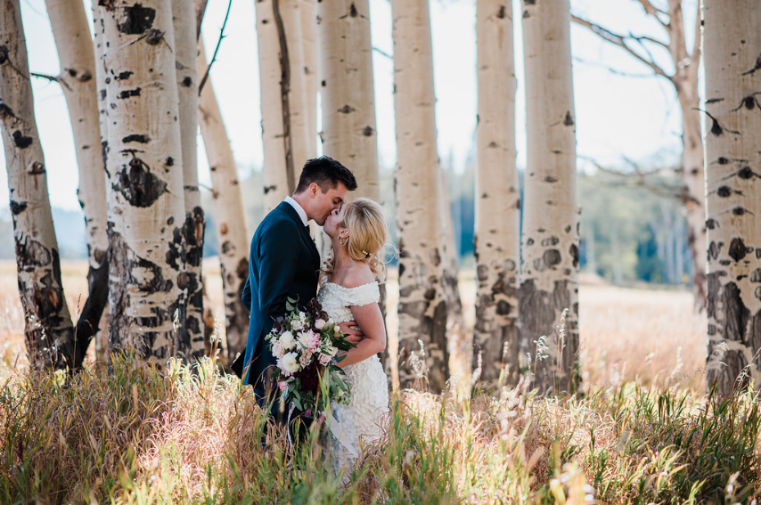 Bride & Groom in Aspen Trees- Silverthorne, Colorado Wedding