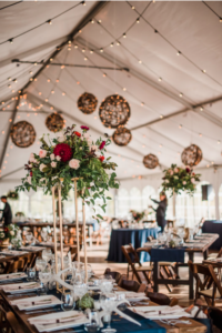 Grape vine ball lanterns in wedding tent