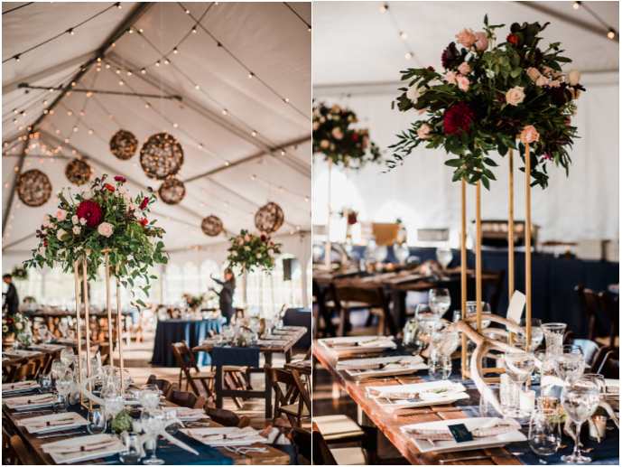 Grape vine ball lanterns in wedding tent