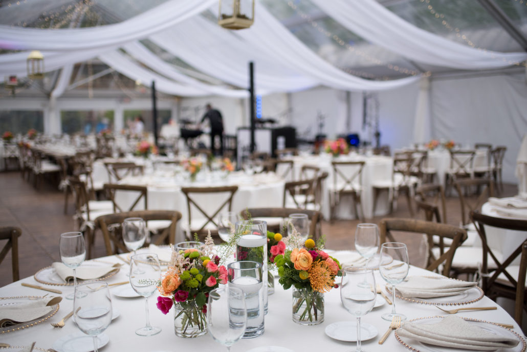 Joan Moore Mountains & Meadows Wedding- Sheer Draping in Clear Wedding Tent