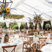 Clear wedding tent with wedding draping