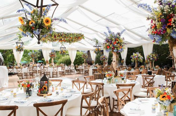 Clear wedding tent with wedding draping