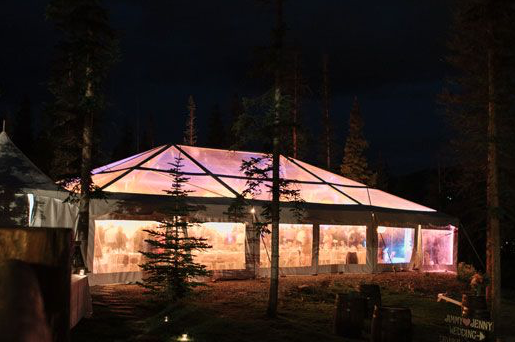 Clear wedding tent at night