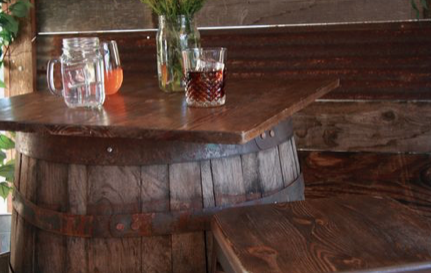 Whiskey Barrel Cocktail Table with Bar Stool