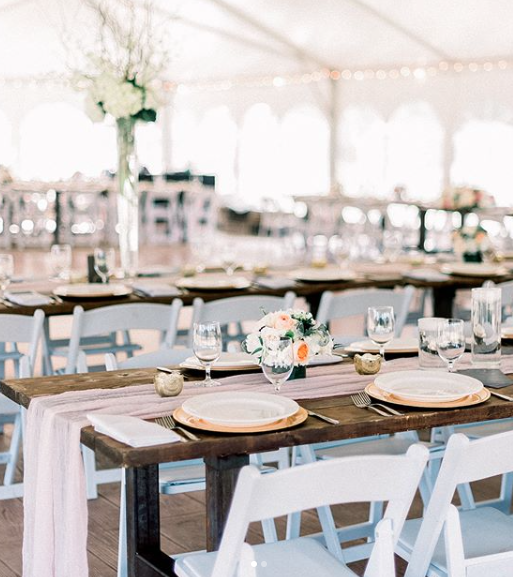 Farm Table with Blush Pink Table Runner