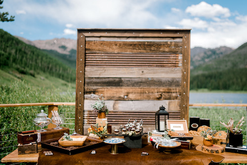 Cigar & Dessert Table with Rustic Barnwood Wall