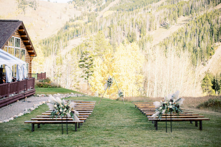 Rustic Wedding Benches at Beano's Lodge Beaver Creek