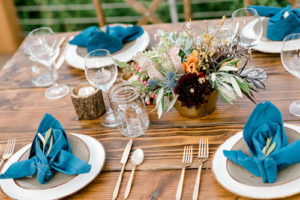 Rustic Table Setting with Gold Flatware & Mason Jars