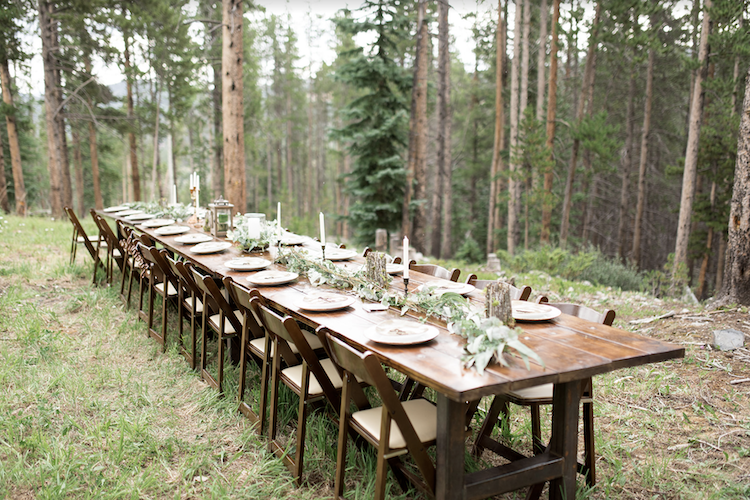 Outdoor Breckenridge wedding- rustic farm table