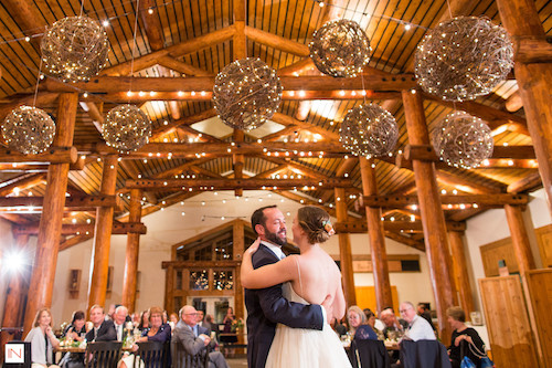 First dance under grapevine lanterns at Timber Ridge Keystone CO