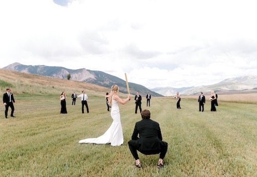 Bride & groom baseball game