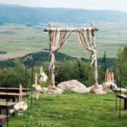 Colorado Mountain Wedding ceremony benches