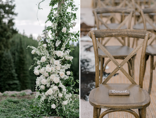 x back wedding chairs & white wedding florals