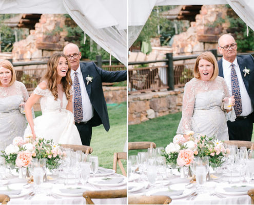 Stunned Bride and Mother inside clear wedding tent in Beaver Creek, Colorado