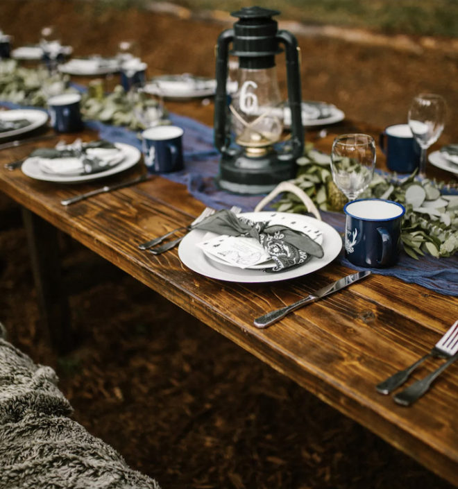 Rustic Colorado Farm Tables with Wedding Lantern Rentals