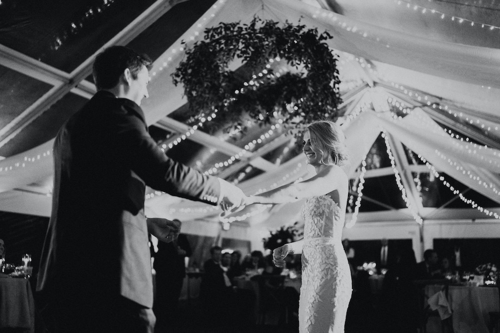 wedding tent with draping first dance