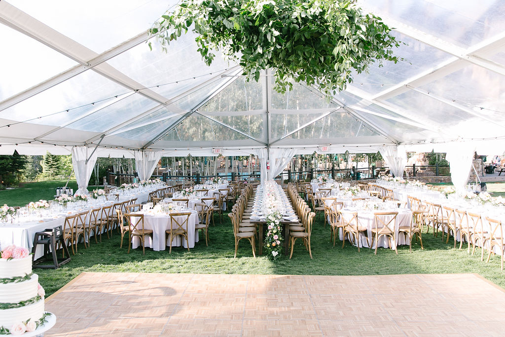 clear top wedding tent at Ritz Carlton Bachelor Gulch grand lawn