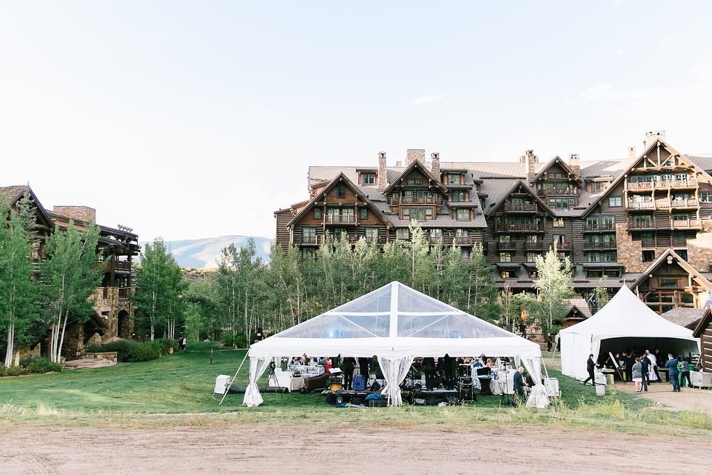 Ritz Carlton Bachelor Gulch exterior with wedding tent on the grand lawn