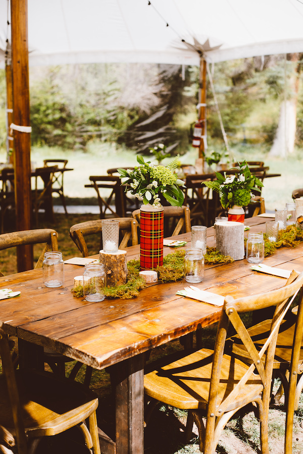 camping themed wedding decor in Colorado