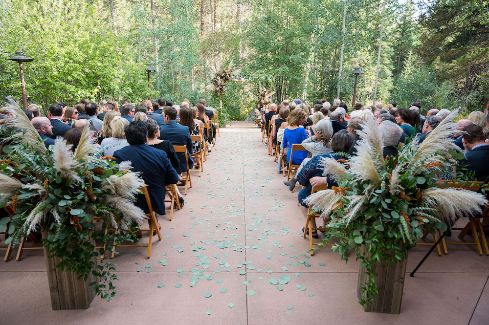 back patio wedding ceremony at Donovan Pavilion