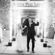 Black and white bride and groom Vail wedding entrance