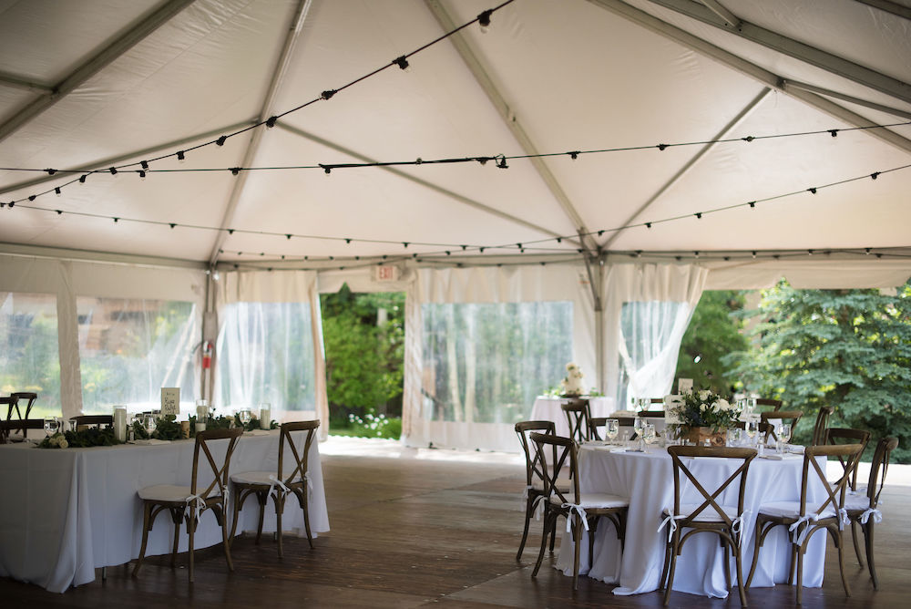 Colorado wedding tent with clear sidewalls